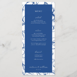 Fransk Blue Blommigt Bröllop Menu och Tack Meny