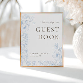 Fransk Blue Blommigt Line Art Guest Bok Poster