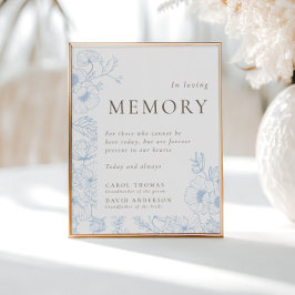 Fransk Blue Blommigt Line Art in Loving Memory Poster