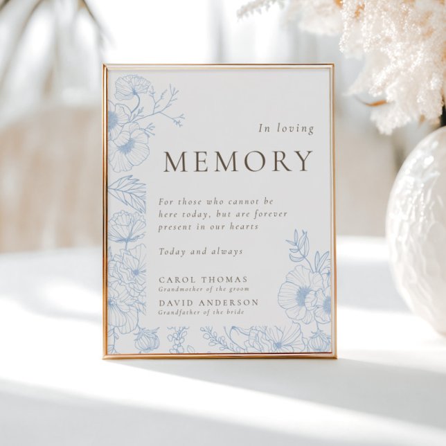 Fransk Blue Blommigt Line Art in Loving Memory Poster (Skapare uppladdad)