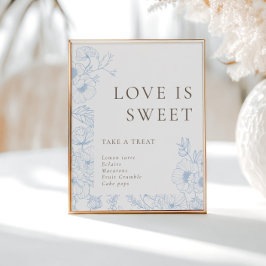 Fransk Blue Blommigt Line Art Kärlek är Sweet Poster
