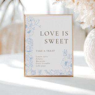 Fransk Blue Blommigt Line Art Kärlek är Sweet Poster