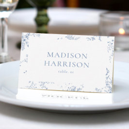Fransk Blue Bröllop Namn Place Card DIY Inbjudningar