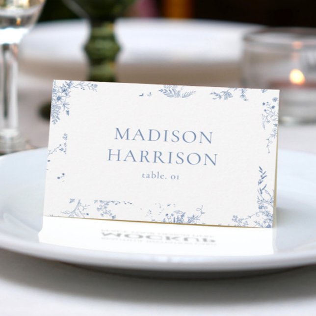 Fransk Blue Bröllop Namn Place Card DIY Inbjudningar (Skapare uppladdad)
