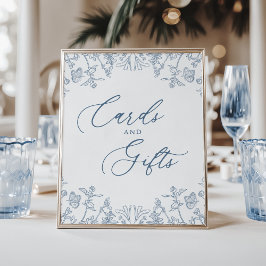 Fransk Blue Chinoiserie Blommigt Cards och Gåvor Poster