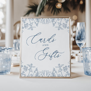 Fransk Blue Chinoiserie Blommigt Cards och Gåvor Poster