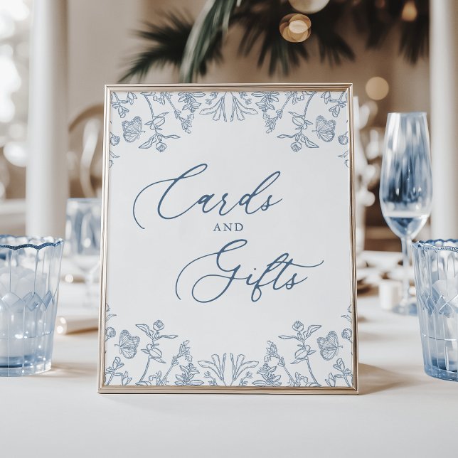 Fransk Blue Chinoiserie Blommigt Cards och Gåvor Poster (Skapare uppladdad)