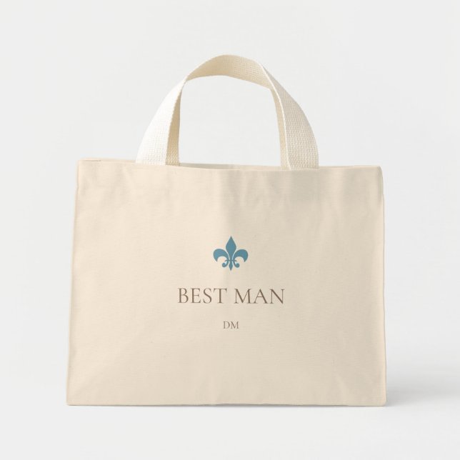 Fransk Blue Fleur de Lis Best Man Initial Monogram Mini Tygkasse (Framsidan)
