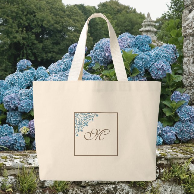 Fransk Blue Fleur de Lis Initial Script Monogram Jumbo Tygkasse (Skapare uppladdad)