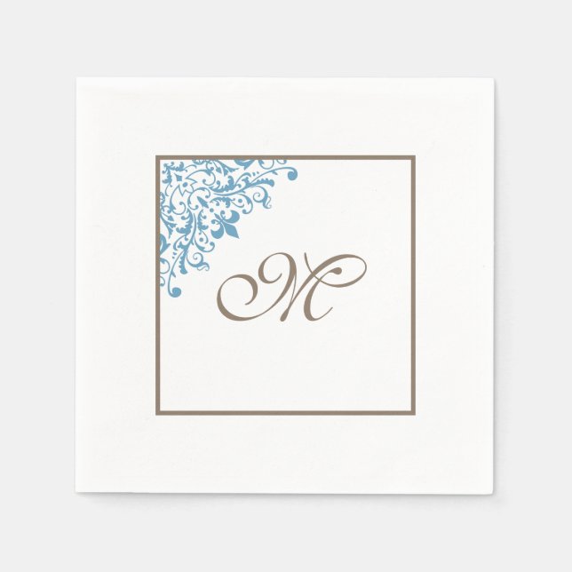 Fransk Blue Fleur de Lis Initial Script Monogram Pappersservett (Framsidan)