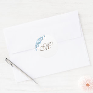 Fransk Blue Fleur de Lis Initial Script Monogram Runt Klistermärke