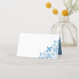 Fransk Blue Fleur de Lis Mönster Bröllop Placeringskort