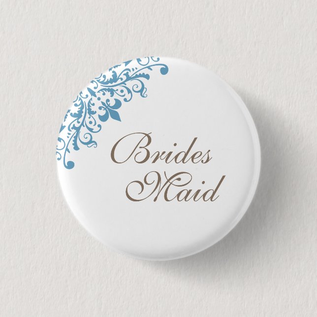 Fransk Blue Fleur de Lis Script Bridesmaid Knapp (Framsida)