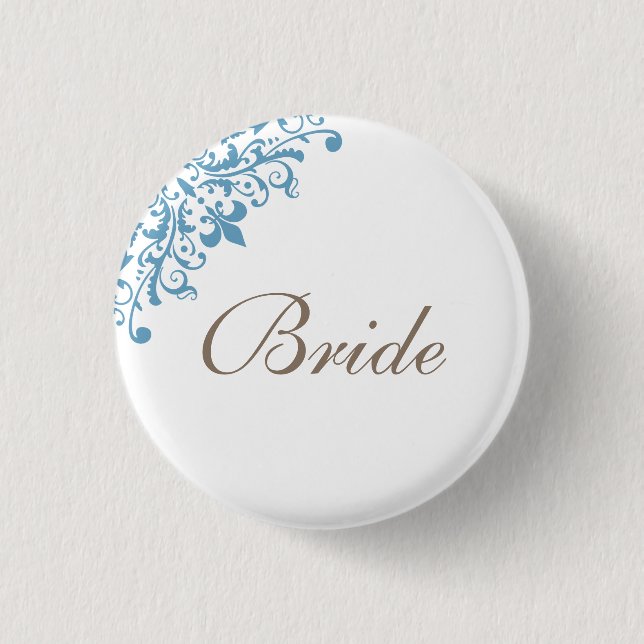 Fransk Blue Fleur de Lis-skriptBride Knapp (Framsida)