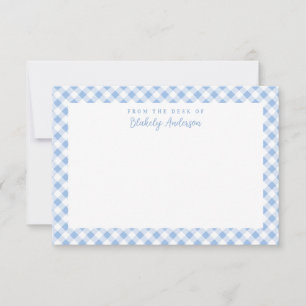 Fransk Blue Gingham Check Personal Stationery Tack Kort