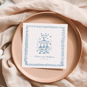 Fransk Blue Hand plockade Bröllop Monogram Pappersservett