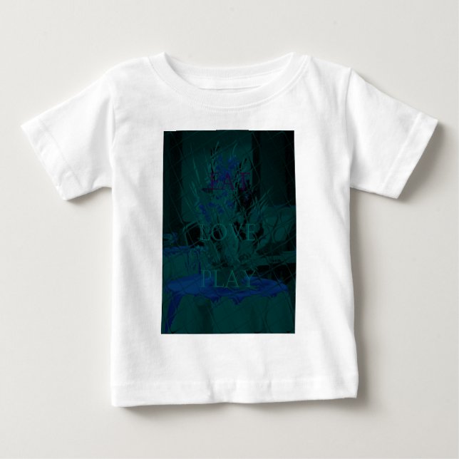Fransk Blue Kärlek Eat Play Flower färg för alla T Shirt (Framsida)