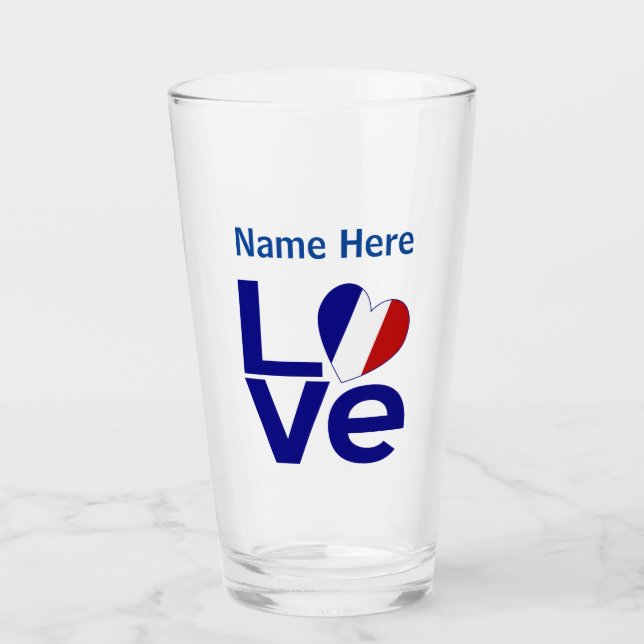 Fransk Blue KÄRLEK Heart Flagga Personlig Glaskopp (Framsida)
