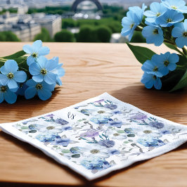 Fransk Blue & Lavender Watercolor Blommigt Bröllop Pappersservett