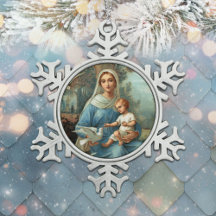 Fransk Blue Madonna Snowflake Ornament