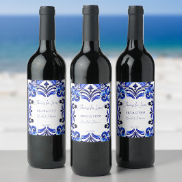 Fransk Blue Mediterranean-kakelschare till kärlek Vinflaska Etikett