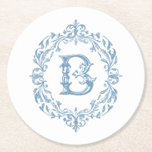 Fransk Blue Monogrammed B Underlägg Papper Rund
