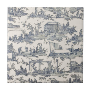 Fransk Blue och Ivory Toile Ceramic Tile Kakelplatta