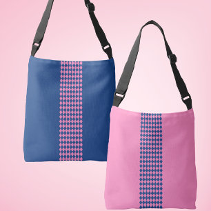 Fransk Blue och Rosa Diamond rand Kor body Bag Axelväska