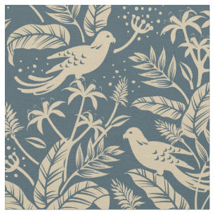 Fransk Blue och Taupe Birds in Forest Tyg