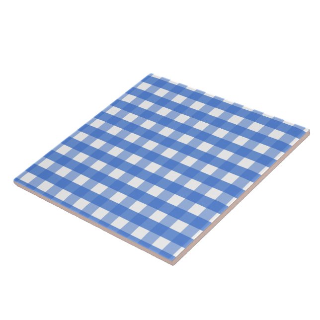 Fransk Blue och White Gingham Kakelplatta (Sidan)