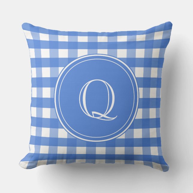 Fransk Blue och White Gingham Kudde (Framsida)