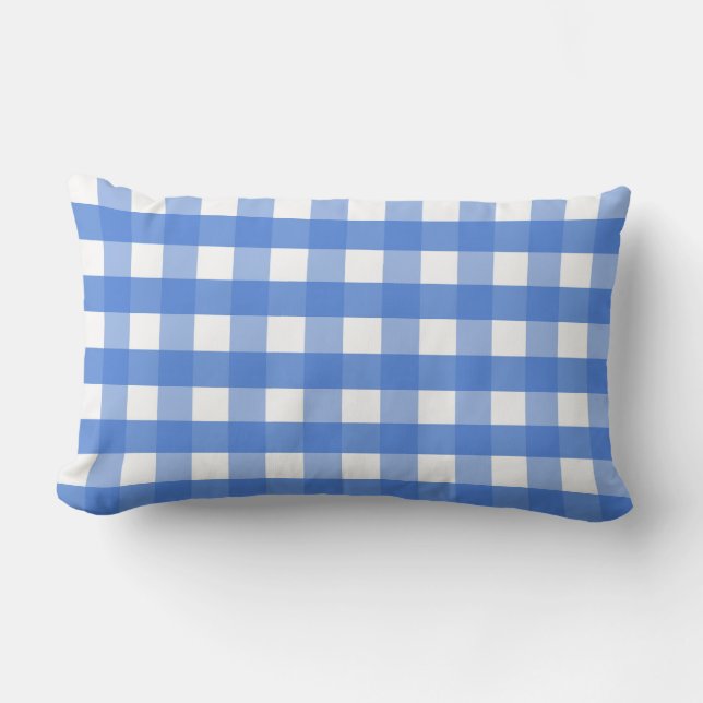 Fransk Blue och White Gingham Lumbarkudde (Framsida)