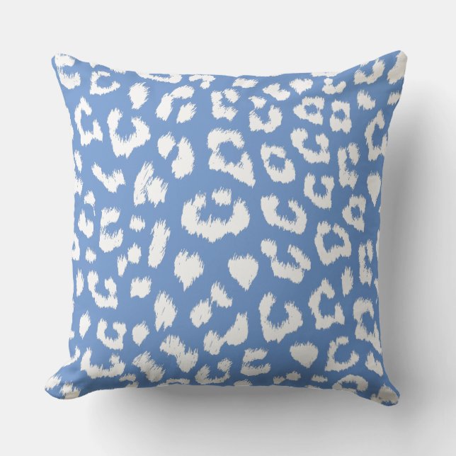 Fransk Blue och White Large Leopard Skriv ut Kudde (Framsida)