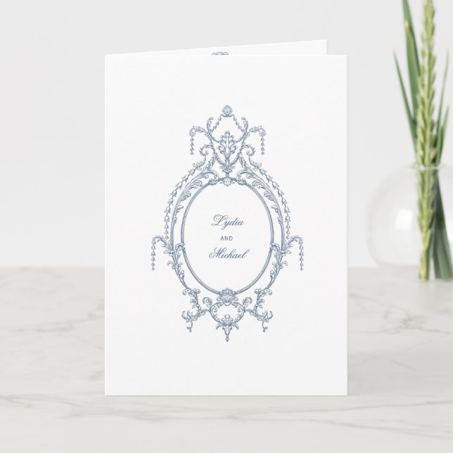 Fransk Blue Ornate Baroque bröllopsinbjudan Inbjudan (Framsida)