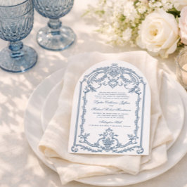 Fransk Blue Ornate Baroque bröllopsinbjudan Inbjudningar