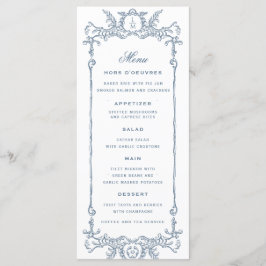 Fransk Blue Ornate Baroque | Monogram Bröllop Meny