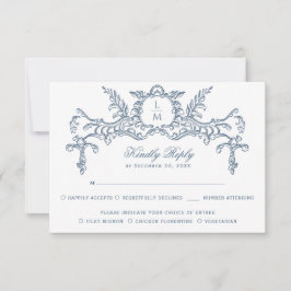 Fransk Blue Ornate Baroque Monogram OSA Kort