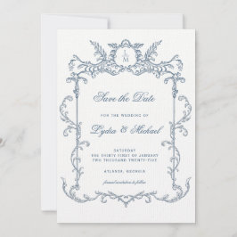 Fransk Blue Ornate Baroque Monogram Spara datum Datumet