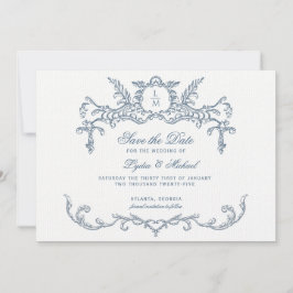 Fransk Blue Ornate Baroque Monogram Spara Datumet