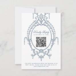 Fransk Blue Ornate Baroque QR Code OSA kort