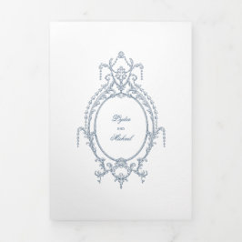 Fransk Blue Ornate Baroque Tri-Fold Bröllop
