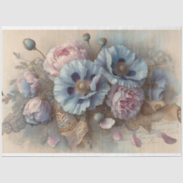 Fransk Blue Poppies Rosa Peonies Decoupage