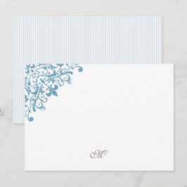 Fransk Blue Rand Fleur de Lis Initial Monogram Anteckningskort