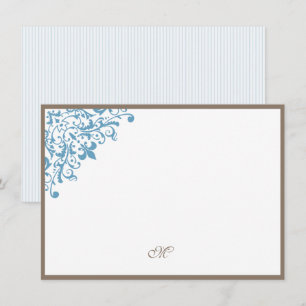Fransk Blue Rand Fleur de Lis Script Monogram Anteckningskort