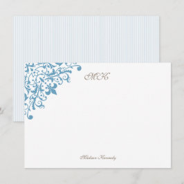 Fransk Blue Rand Fleur de Lis Script Monogram Anteckningskort