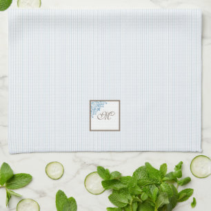Fransk Blue Rand Fleur de Lis Script Monogram Kökshandduk