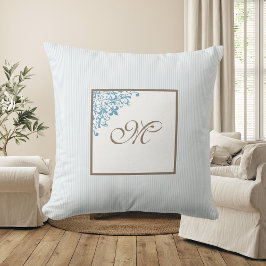 Fransk Blue Rand Fleur de Lis Script Monogram Kudde