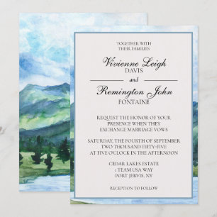 Fransk Blue Serene Watercolor Sjö Bröllop Inbjudningar