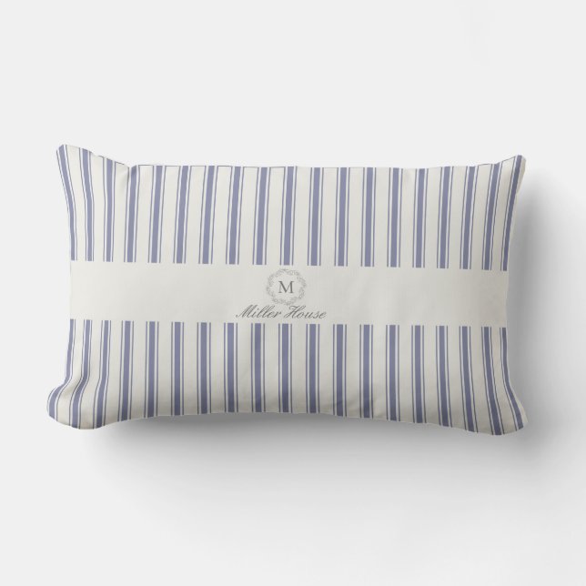 Fransk Blue Stripe monogram Lumbarkudde (Framsida)