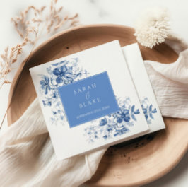 Fransk Blue Toile Blommigt Bröllop Pappersservett